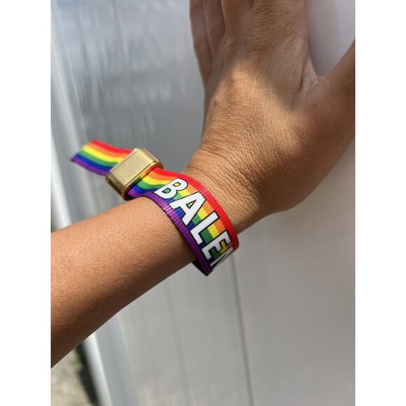 BALENCIAGA Party Rainbow Bracelet Stripes with Logo NEW - Picture 2 of 6
